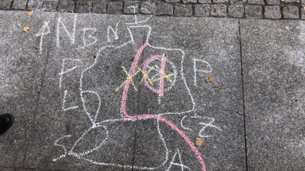 Chalk drawing of separation of Germany post WW2